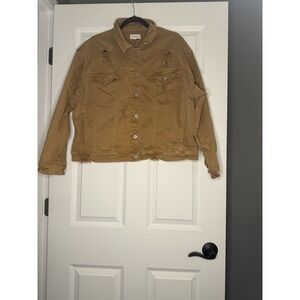 Risen Jeans Plus Size Crop Fit Distressed Denim Jacket  1xl Brown